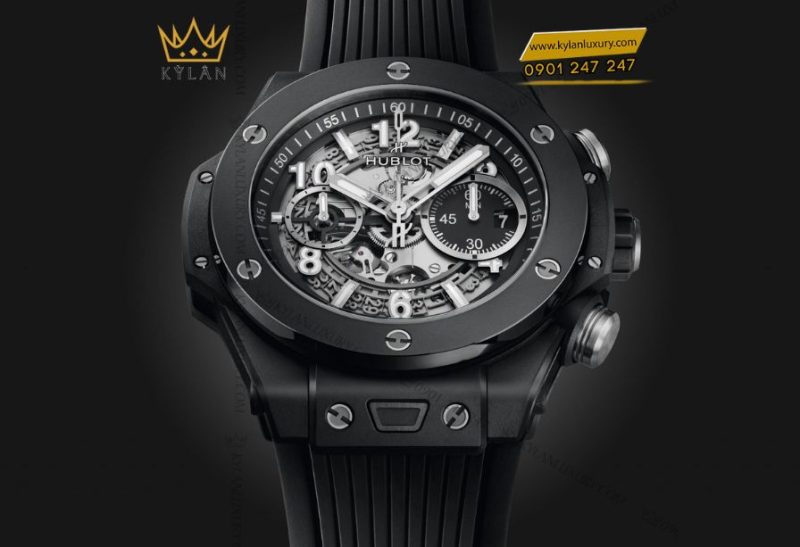 Bộ máy HUB1280 UNICO trong Hublot Big Bang Unico Black Magic 44mm – chronograph flyback tự động, 72 giờ năng lượng, 354 chi tiết chính xác.
