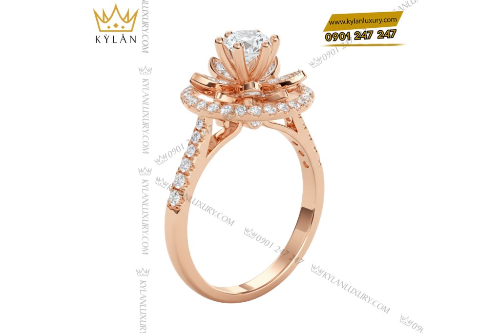 Nhẫn nữ vàng hồng nguyên khối Au750 đính kim cương 