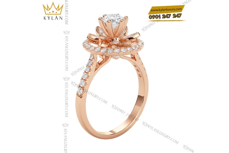 Nhẫn nữ vàng hồng nguyên khối Au750 đính kim cương 