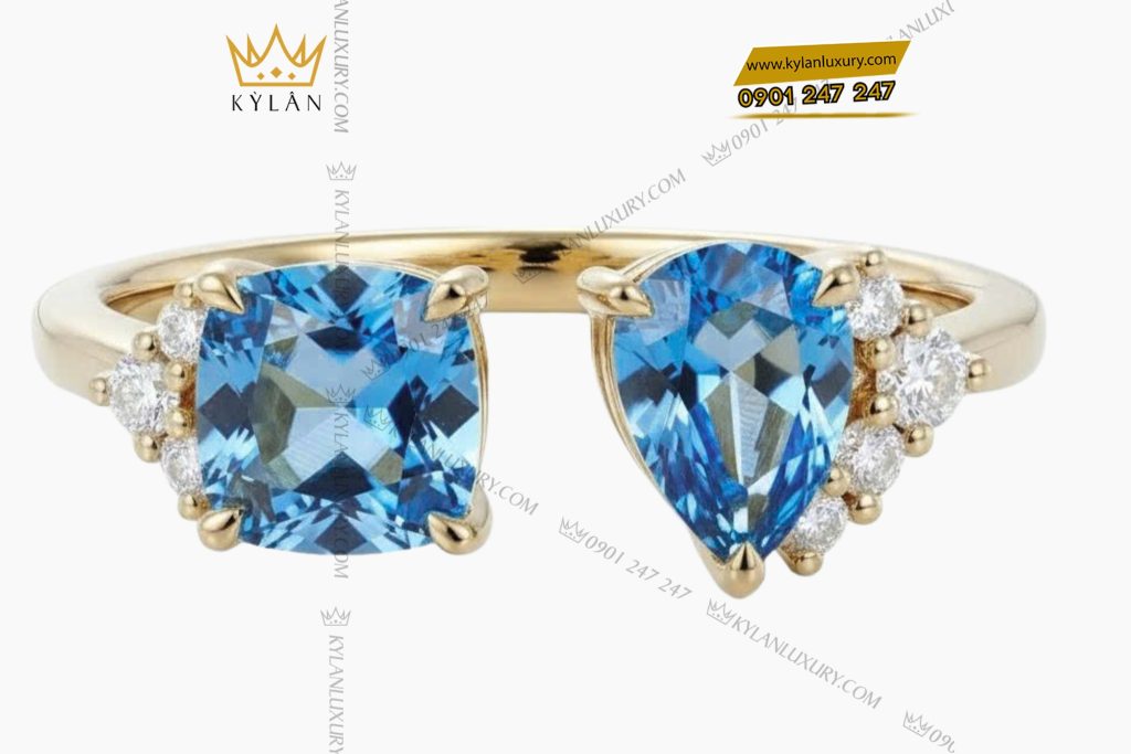Nhẫn nữ vàng nguyên khối Au750 đính hai viên chủ đá Topaz