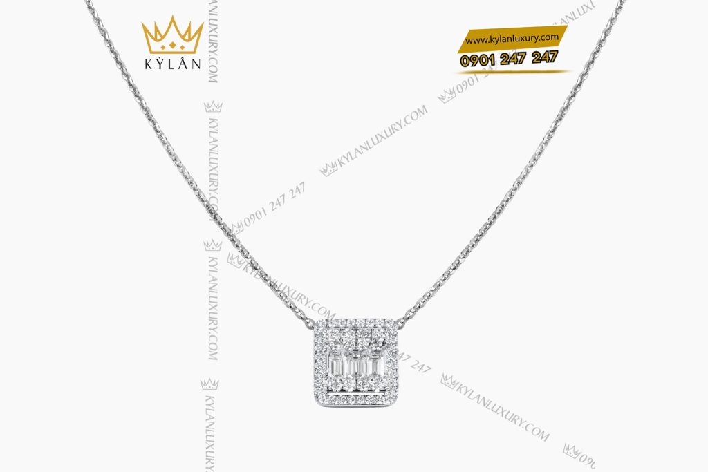 Dây chuyền vàng trắng nguyên khối Au750 đính kim cương baguette