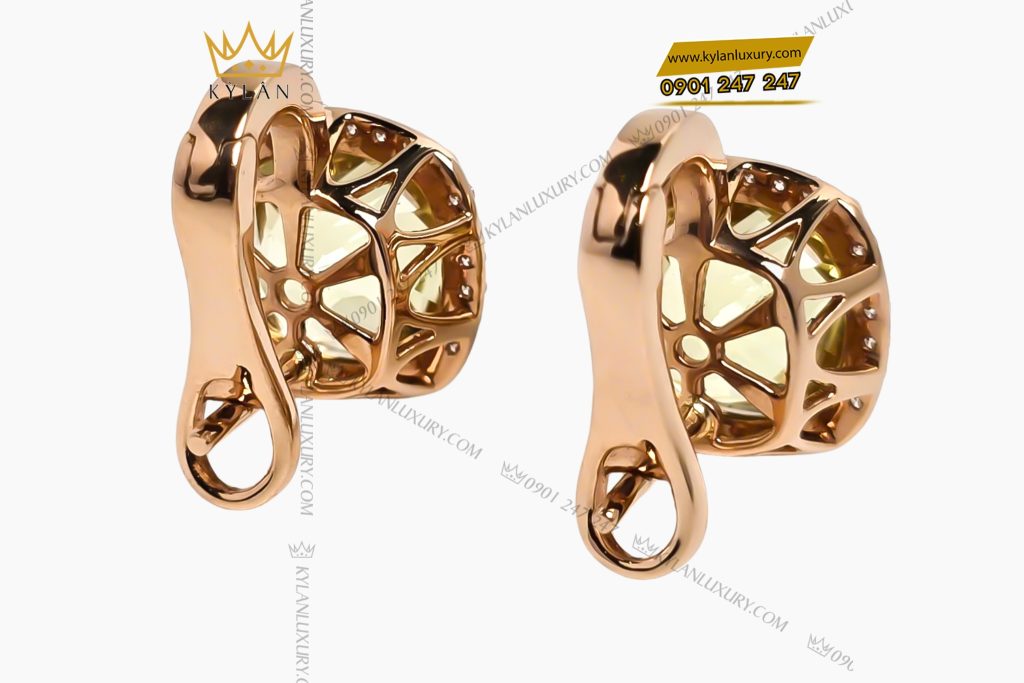 Kỳ Lân Luxury 2 73 Bông tai vàng hồng Au750 đính đá thạch anh vàng