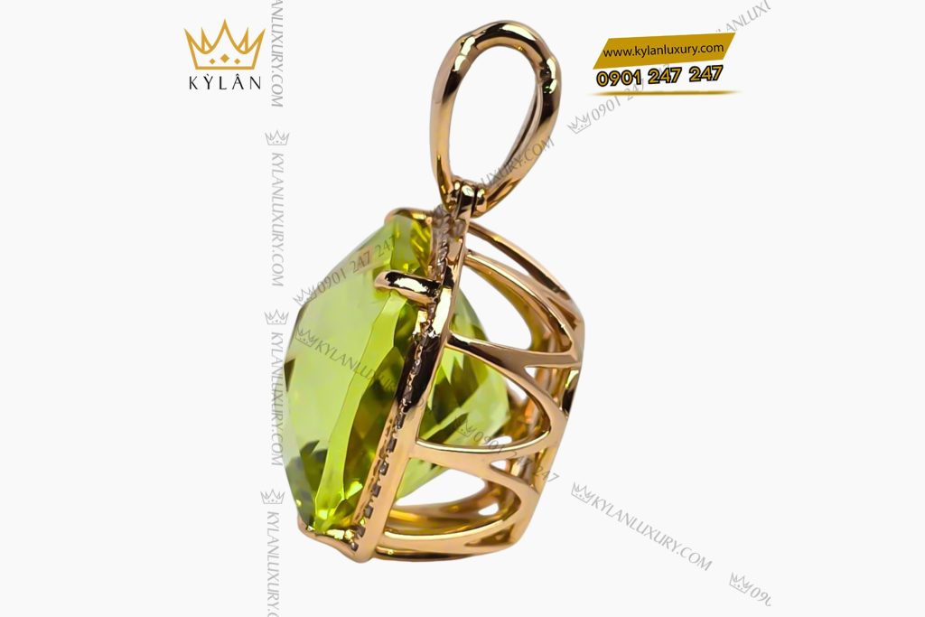 Mặt dây chuyền vàng hồng Au750 đính đá thạch anh vàng 3 Mặt dây chuyền vàng hồng nguyên khối Au750 đính đá thạch anh vàng