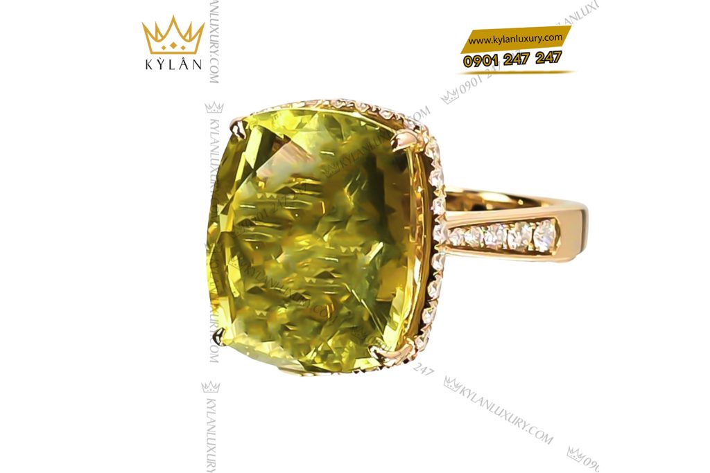 Kỳ Lân Luxury 2 76 Nhẫn vàng hồng nguyên khối Au750 đính đá thạch anh vàng