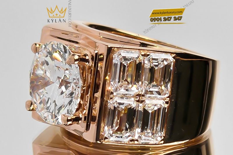 Nhẫn nam vàng hồng nguyên khối Au750 đính viên chủ 11ly3