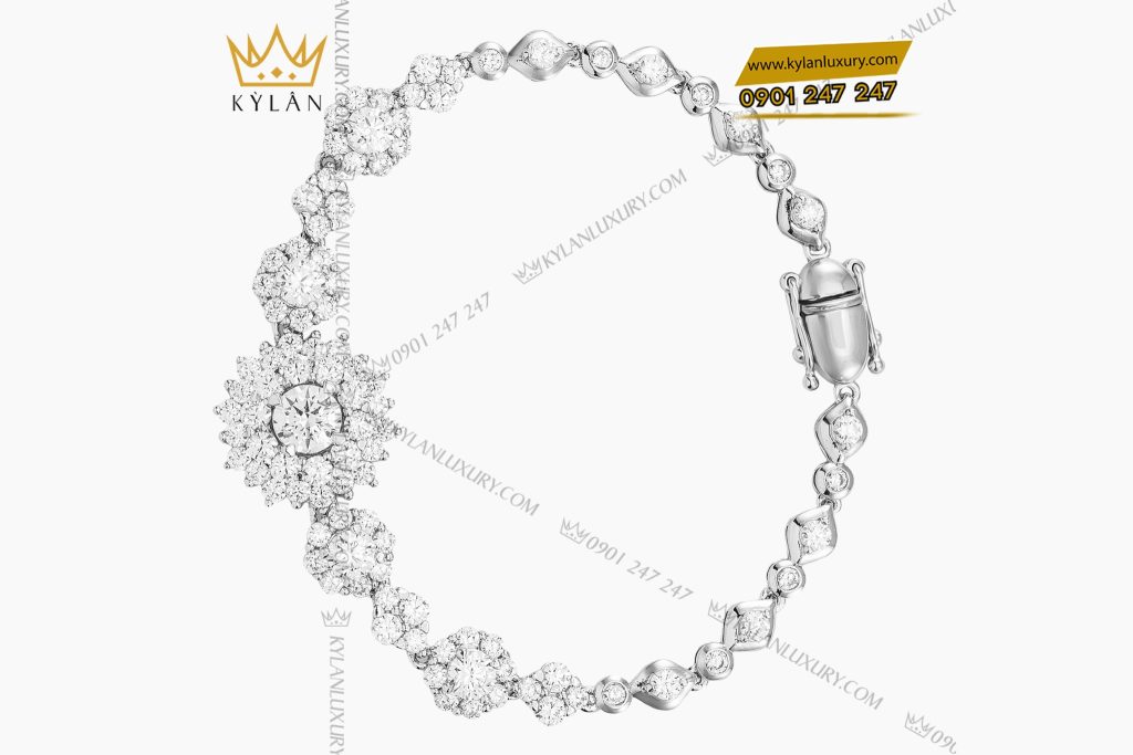Lắc tay kim cương vàng trắng nguyên khối Au750