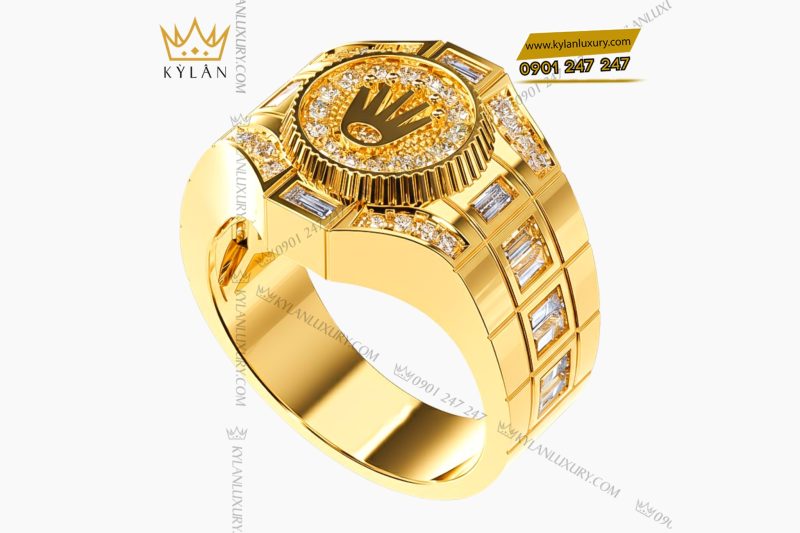 Nhẫn Rolex vàng nguyên khối Au750 đính kim cương