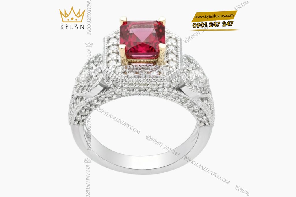 Nhẫn nữ vàng trắng nguyên khối Au750 đính viên chủ Sapphire đỏ