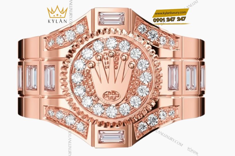 Nhẫn Rolex vàng hồng nguyên khối Au750 đính kim cương