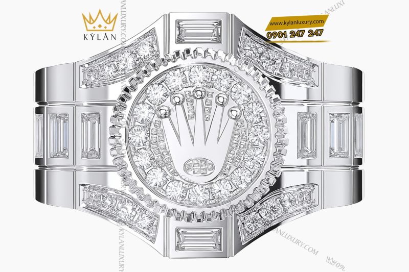Nhẫn Rolex vàng trắng nguyên khối Au750 đính kim cương