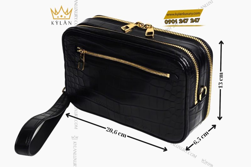 Túi Clutch Da Cá Alligator Black