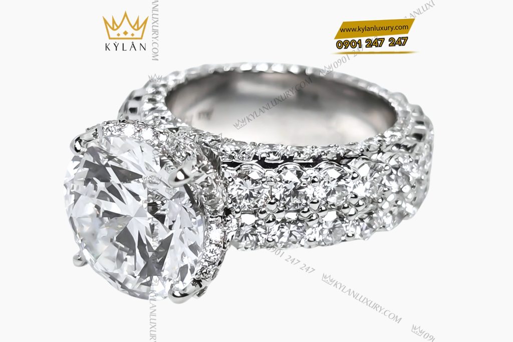 Nhẫn nữ vàng trắng nguyên khối Au750 đính viên kim cương chủ 10ly4