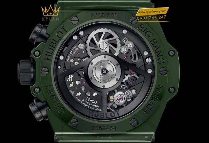 Bộ máy HUB1280 UNICO trong Hublot Big Bang Unico Dark Green Ceramic 42mm – chronograph flyback tự động 72 giờ dự trữ năng lượng.