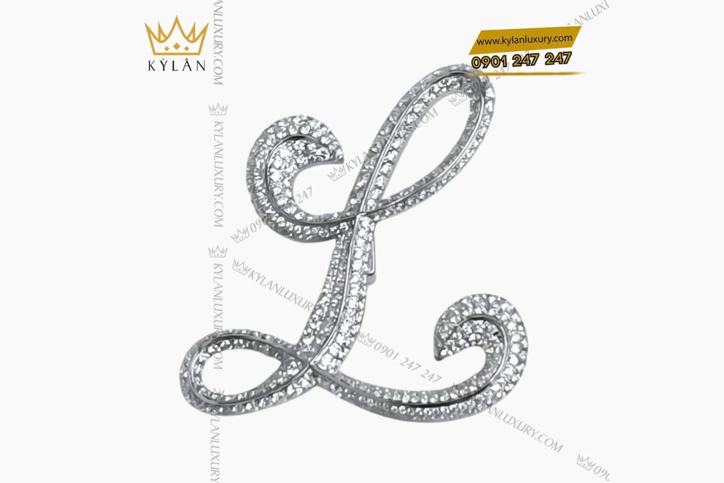 Logo cài áo chữ L vàng trắng nguyên khối Au750 đính kim cương 8 Kỳ Lân Luxury 3 104 Logo cài áo chữ L vàng trắng nguyên khối Au750 đính kim cương