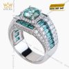 Nhẫn nam vàng trắng nguyên khối Au750 đính kim cương & đá xanh lục