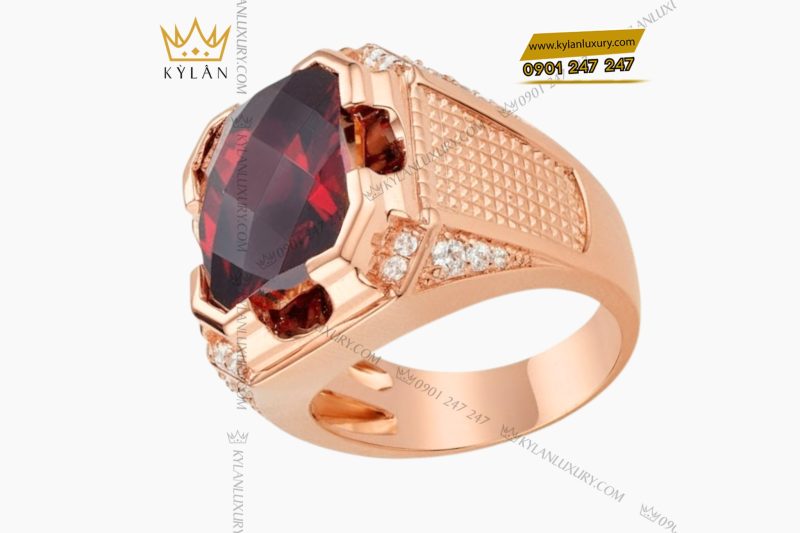 Nhẫn nam vàng hồng nguyên khối Au750 đính đá sapphire đỏ