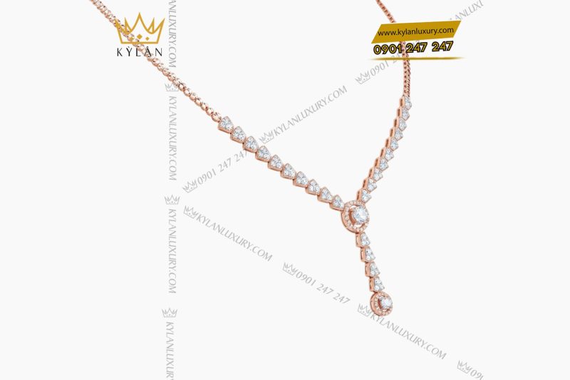 Dây chuyền vàng hồng nguyên khối Au750 đính kim cương