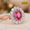 Nhẫn nữ vàng hồng nguyên khối Au750 đính kim cương và đá ruby 