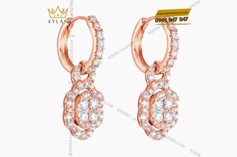 Bông tai vàng hồng Au750 đính kim cương