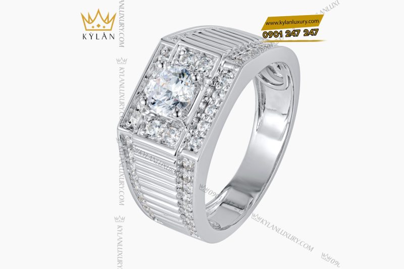 Nhẫn nam vàng trắng Au750 đính kim cương