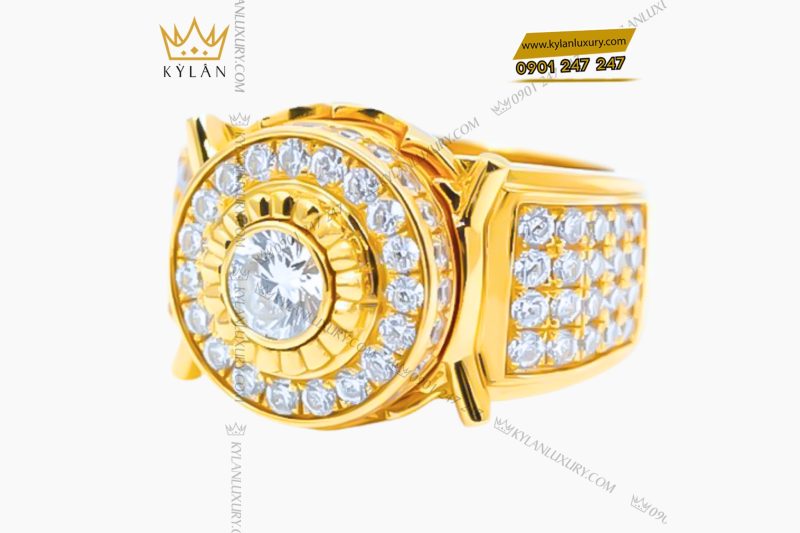 Nhẫn nam vàng vàng Au750 đính kim cương