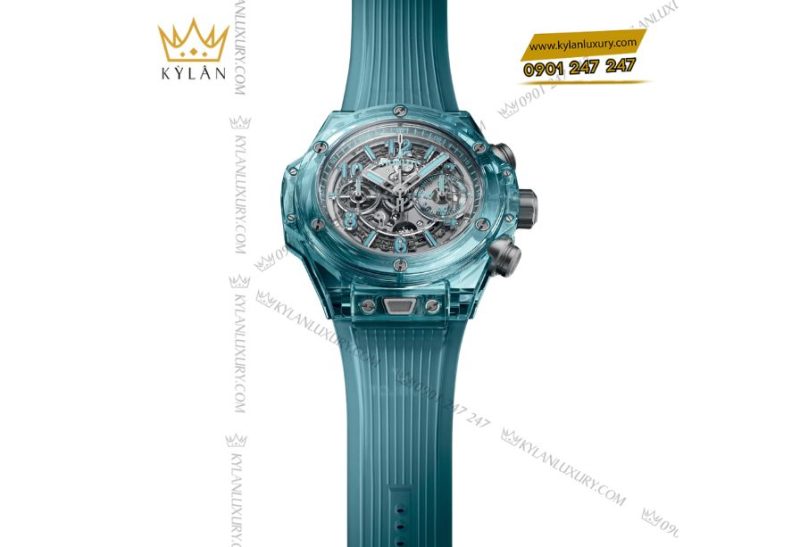 Cận cảnh bộ máy HUB1280 Unico của Hublot Big Bang Unico Water Blue Sapphire với cơ chế chronograph flyback và bánh xe cột hiển thị tinh xảo