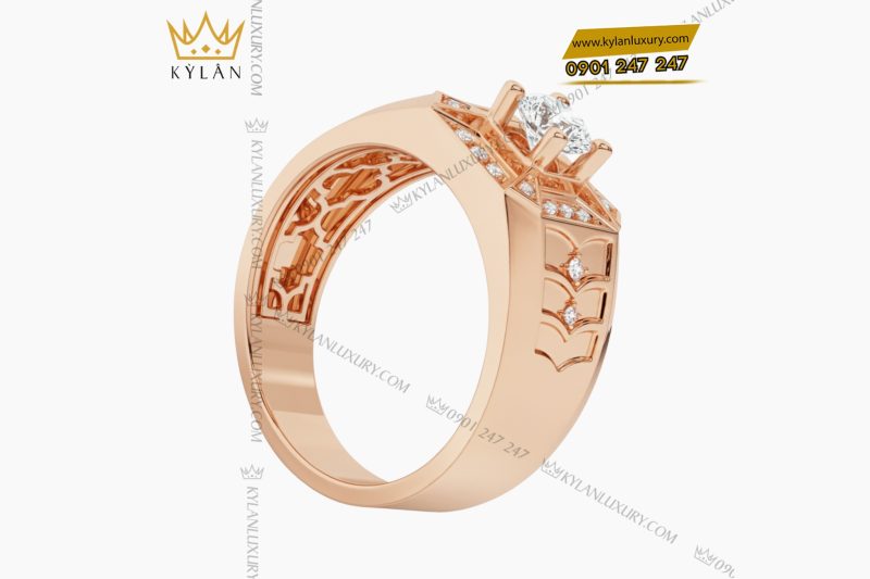 Nhẫn nam vàng hồng nguyên khối Au750 đính kim cương 