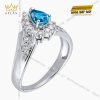 Nhẫn nữ vàng trắng Au750 đính kim cương và Sapphire xanh 