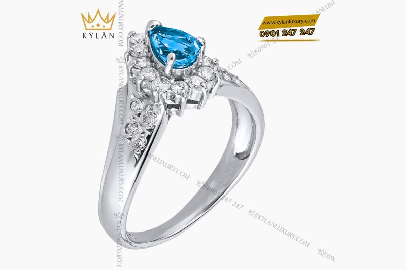 Nhẫn nữ vàng trắng Au750 đính kim cương và Sapphire xanh 