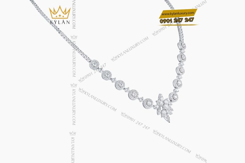 Dây chuyền kim cương vàng trắng nguyên khối Au750 