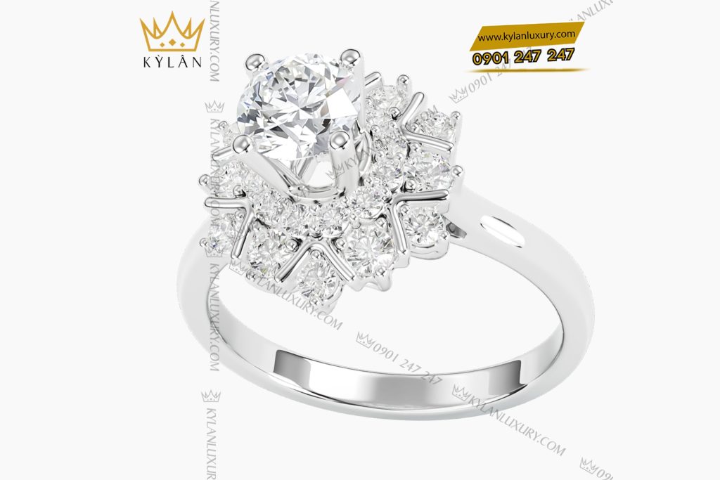 Kỳ Lân Luxury 3 20 Nhẫn nữ kim cương vàng trắng nguyên khối Au750 
