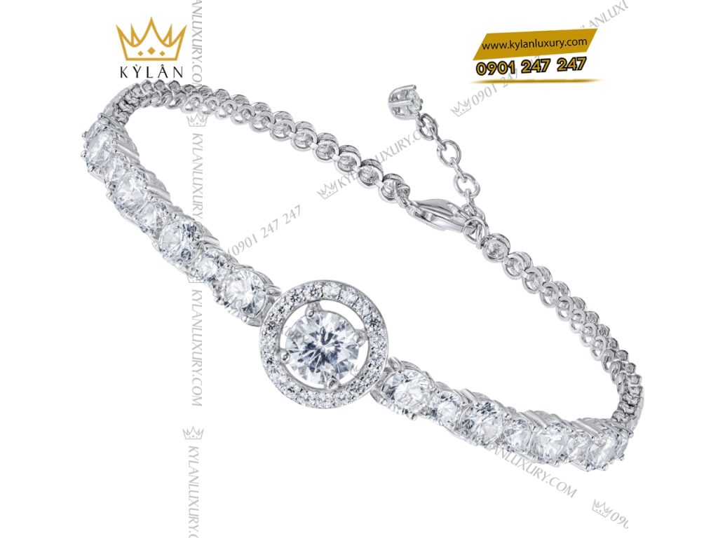 Kỳ Lân Luxury 3 29 Lắc tay kim cương vàng trắng nguyên khối Au750 