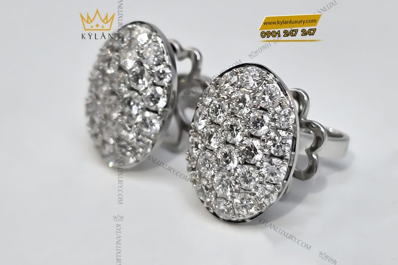 Bông tai hình oval vàng trắng Au750 đính kim cương