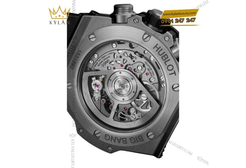 Bộ máy HUB1280 UNICO in-house trong Hublot Big Bang Unico Titanium 44mm, cơ chế chronograph flyback tự động, dự trữ năng lượng 72 giờ.
