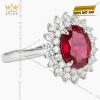 Nhẫn nữ vàng trắng nguyên khối Au750 đính kim cương và đá ruby