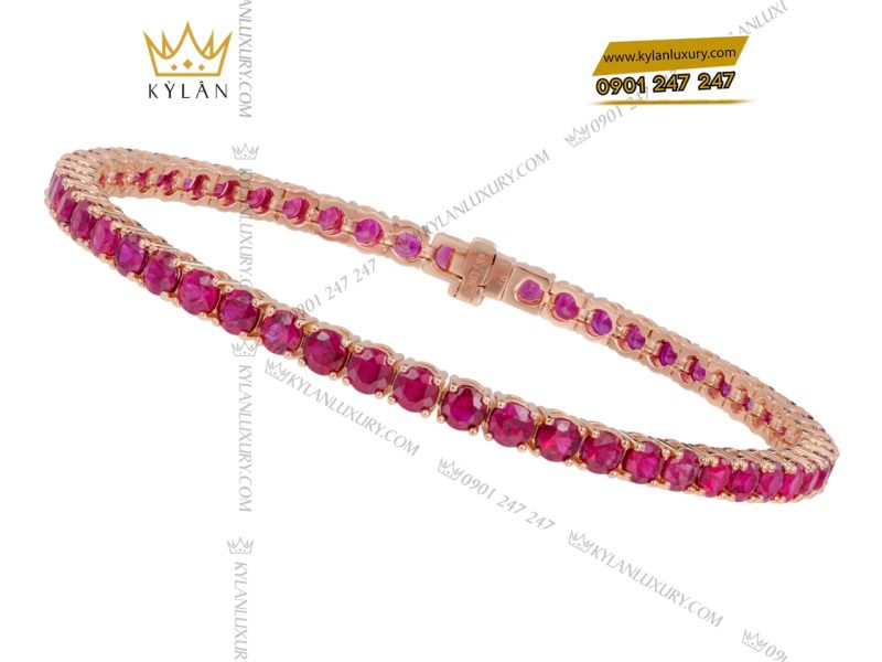 Lắc tay vàng hồng nguyên khối Au750 đính đá ruby