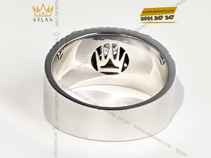 Nhẫn vàng trắng nguyên khối Au750 đính kim cương chủ 5ly4