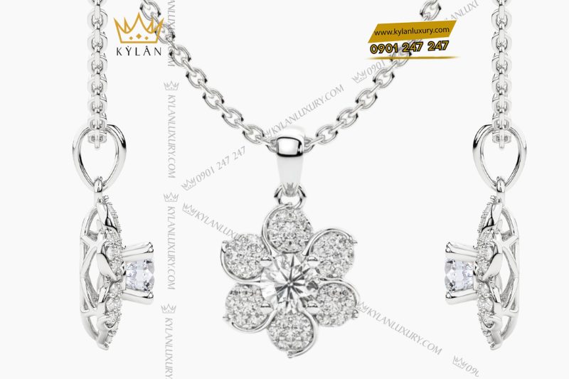 Dây chuyền Cánh Hoa Tuyết vàng Au750 đính kim cương