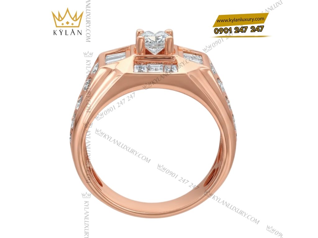 Kỳ Lân Luxury 3 59 Nhẫn nam vàng hồng nguyên khối Au750 đính kim cương