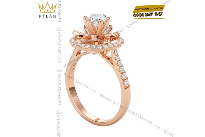 Nhẫn nữ vàng hồng nguyên khối Au750 đính kim cương 