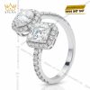 Nhẫn nữ vàng trắng nguyên khối Au750 đính hai viên chủ kim cương