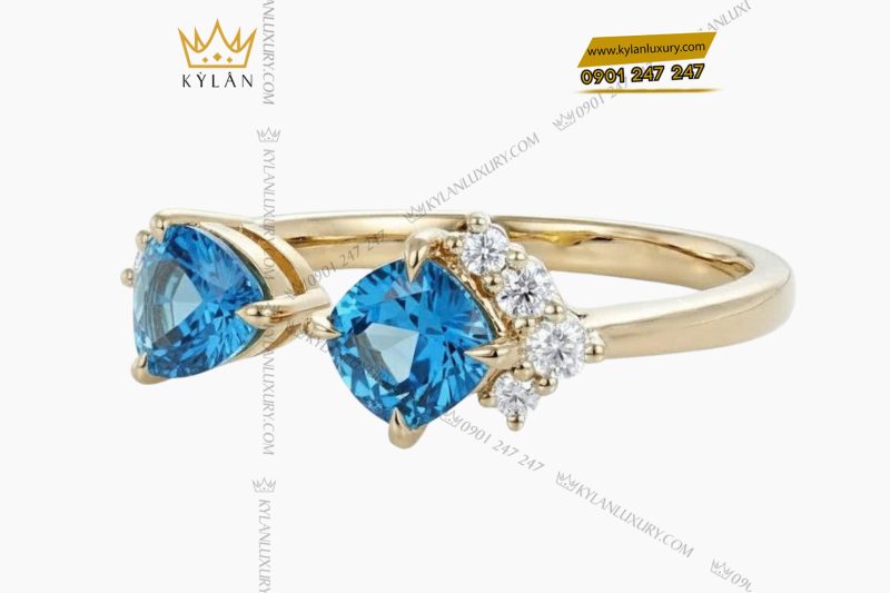 Nhẫn nữ vàng nguyên khối Au750 đính hai viên chủ đá Topaz
