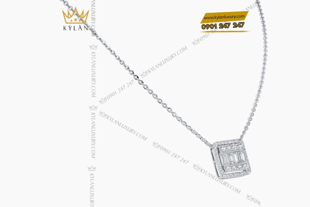 Kỳ Lân Luxury 3 66 Dây chuyền vàng trắng Au750 đính kim cương baguette