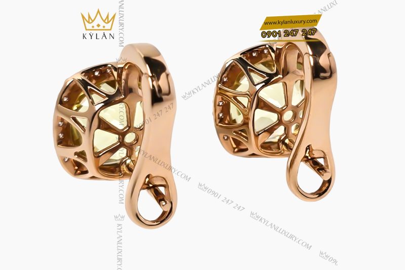 Bông tai vàng hồng Au750 đính đá thạch anh vàng