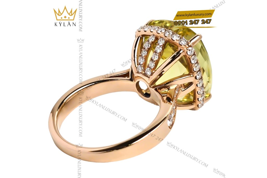 Kỳ Lân Luxury 3 74 Nhẫn vàng hồng nguyên khối Au750 đính đá thạch anh vàng