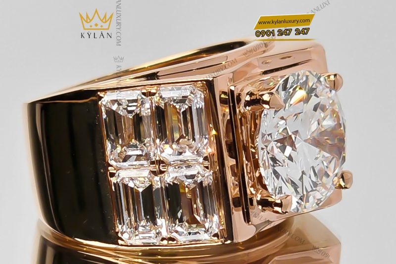 Nhẫn nam vàng hồng nguyên khối Au750 đính viên chủ 11ly3
