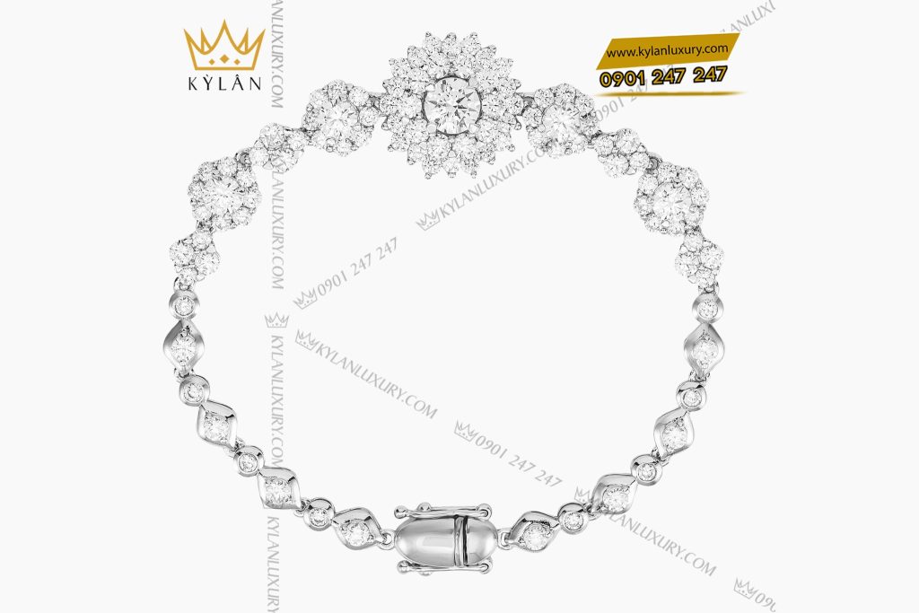 Kỳ Lân Luxury 3 77 Lắc tay kim cương vàng trắng nguyên khối Au750