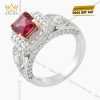Nhẫn nữ vàng trắng nguyên khối Au750 đính viên chủ Sapphire đỏ