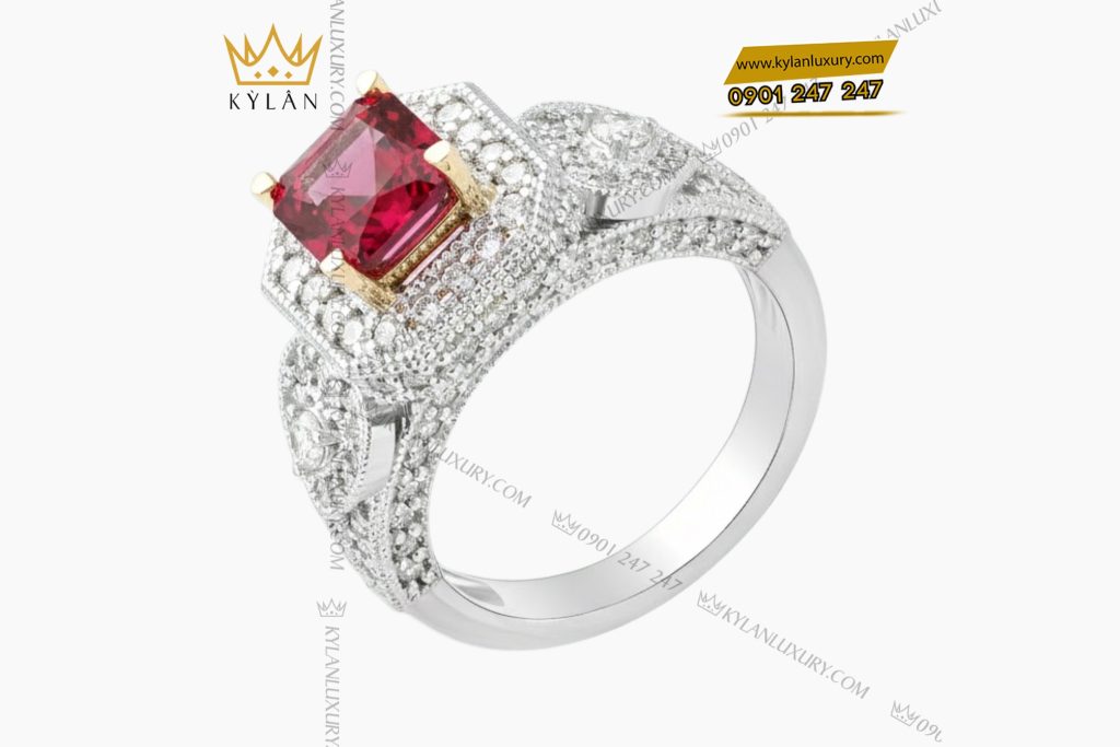 Nhẫn nữ vàng trắng nguyên khối Au750 đính viên chủ Sapphire đỏ