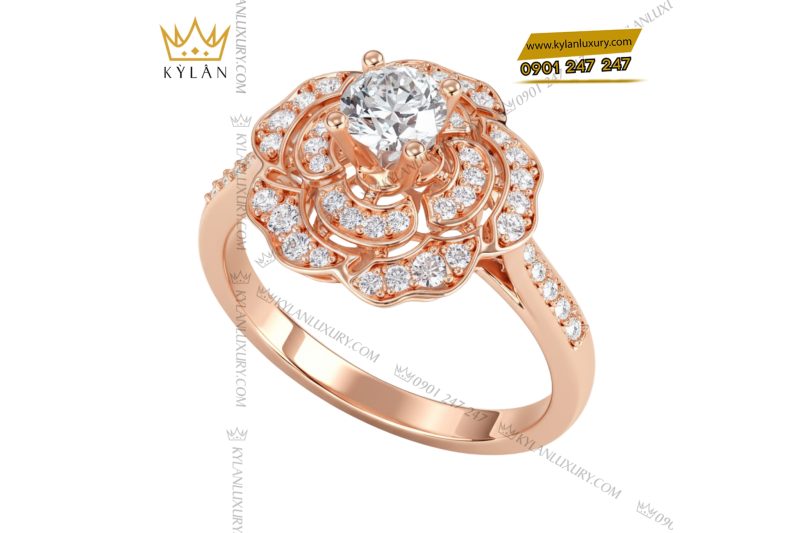 Nhẫn nữ vàng hồng nguyên khối Au750 đính kim cương 